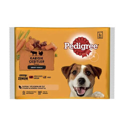 Pedigree - Pedigree Pouch Sığır Etli Kuzulu ve Hindili Yetişkin Köpek Konservesi 4x100 Gr 