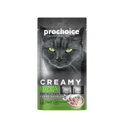 Pro Choice Creamy Tavuklu Keçi Sütlü ve İstiridyeli Sıvı Kedi Ödül Maması 4x15 Gr 