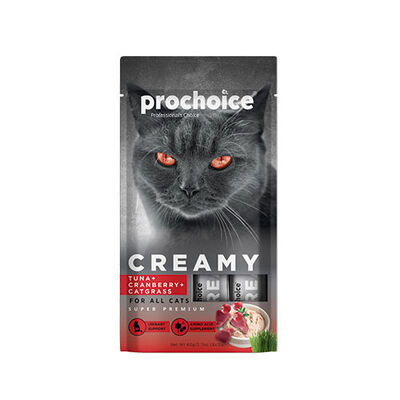 Pro Choice Creamy Ton Balıklı Kızılcıklı ve Kedi Otlu Sıvı Kedi Ödül Maması 4x15 Gr 
