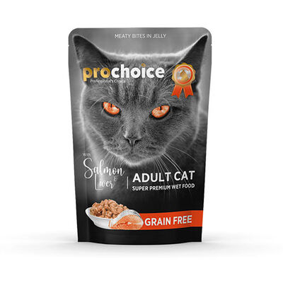 Pro Choice Pouch Somonlu ve Ciğerli Tahılsız Yetişkin Kedi Konservesi 85 Gr 