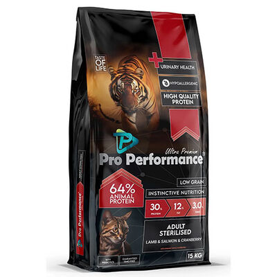 Pro Performance Kızlıcıklı Kuzulu Karidesli ve Somonlu Kısırlaştırılmış Kedi Maması 15 Kg 