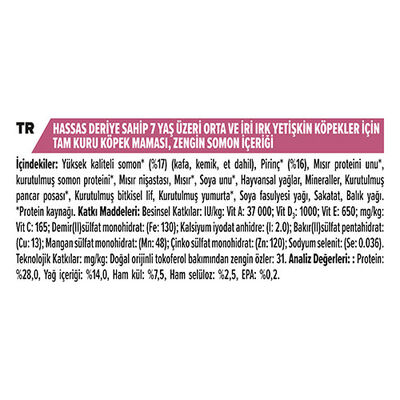Pro Plan Medium Large Senior Sensitive Skin Somonlu ve Pirinçli Orta ve Büyük Irk Yaşlı Köpek Maması 14 Kg 