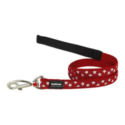 Reddingo - Reddingo Kırmızı Üzerine Beyaz Yıldızlı Köpek Uzatma Tasması Medium 20 Mm 1,2 Mt 