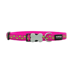 Reddingo - Reddingo Pembe Üzerine Lime Yıldızlı Köpek Boyun Tasması Medium 20 Mm 31-47 Cm 