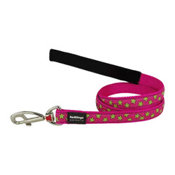 Reddingo - Reddingo Pembe Üzerine Lime Yıldızlı Köpek Uzatma Tasması Medium 20 Mm 1,2 Mt 