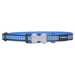 Reddingo - Reddingo Reflektörlü Kemik Desenli Mavi Köpek Boyun Tasması Large 25 Mm 41-63 Cm 
