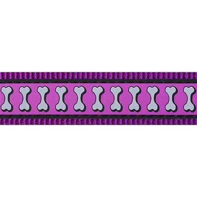 Reddingo Reflektörlü Kemik Desenli Mor Köpek Uzatma Tasması Medium 20 Mm 1,2 Mt 