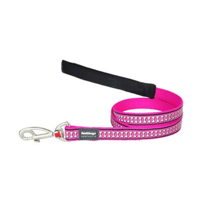 Reddingo Reflektörlü Kemik Desenli Pembe Köpek Uzatma Tasması Large 25 Mm 1,2 Mt 