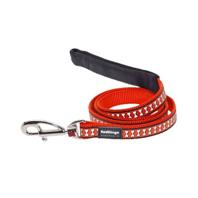 Reddingo Reflektörlü Kemik Desenli Turuncu Köpek Uzatma Tasması Large 25 Mm 1,2 Mt 
