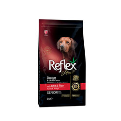 Reflex Plus - Reflex Plus Senior Orta ve Büyük Irk Kuzulu ve Pirinçli Yaşlı Köpek Maması 3 Kg 