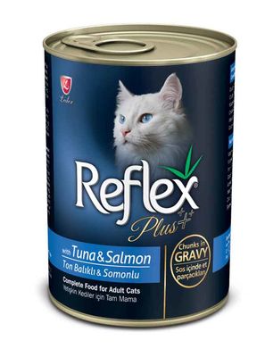 Reflex Plus Tuna Ve Somonlu Soslu Et Parçacıklı Yetişkin Kedi Konservesi