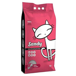 Sandy - Sandy Bebek Pudrası Kokulu Tozsuz Ekstra Topaklanan Gri Sodyum Bentonit Kedi Kumu 10 kg 