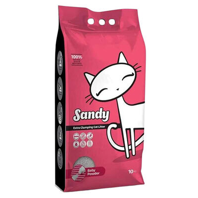 Sandy Bebek Pudrası Kokulu Tozsuz Ekstra Topaklanan Gri Sodyum Bentonit Kedi Kumu 10 kg 