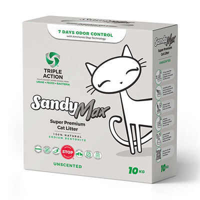 Sandy Max Triple Action Aktif Karbonlu Tozsuz Topaklanan Bentonit Kedi Kumu 10 kg 