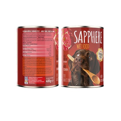 Sapphere Kırmızı Etli Yetişkin Köpek Konservesi 6 Adet 400 Gr 