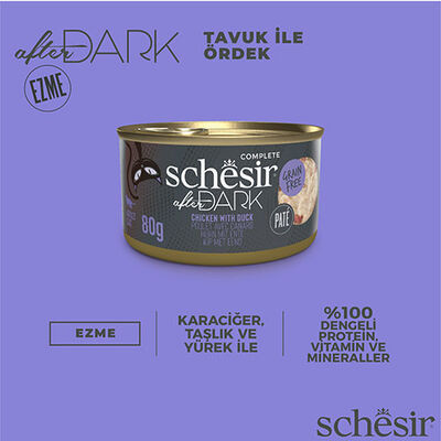 Schesir After Dark Pate Tavuk Etli ve Ördek Etli Tahılsız Yetişkin Kedi Konservesi 12 Adet 80 Gr 