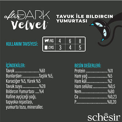 Schesir After Dark Pouch Tavuklu ve Bıldırcın Yumurtalı Tahılsız Yetişkin Kedi Konservesi 12 Adet 80 Gr 