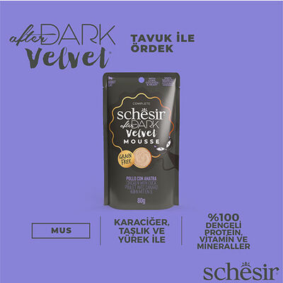 Schesir After Dark Pouch Tavuklu ve Ördek Etli Tahılsız Yetişkin Kedi Konservesi 12 Adet 80 Gr 