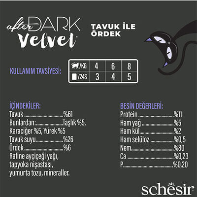 Schesir After Dark Pouch Tavuklu ve Ördek Etli Tahılsız Yetişkin Kedi Konservesi 12 Adet 80 Gr 