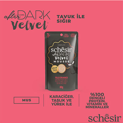 Schesir After Dark Pouch Tavuklu ve Sığır Etli Tahılsız Yetişkin Kedi Konservesi 12 Adet 80 Gr 