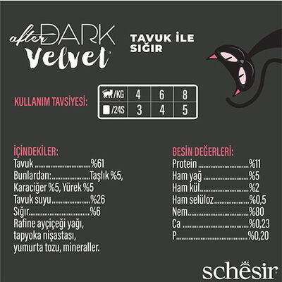 Schesir After Dark Pouch Tavuklu ve Sığır Etli Tahılsız Yetişkin Kedi Konservesi 12 Adet 80 Gr 