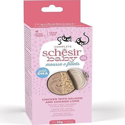 Schesir Babycat Somon ve Tavuk Ciğerli Yavru Kedi Konservesi 3x55 Gr 