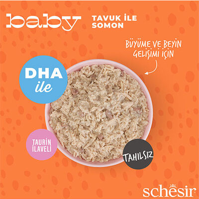 Schesir Babycat Tavuklu ve Somon Balıklı Tahılsız Yavru Kedi Konservesi 12 Adet 70 Gr 