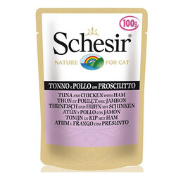Schesir - Schesir Pouch Tavuklu ve Jambonlu Yetişkin Kedi Konservesi 6 Adet 100 Gr 