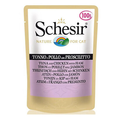 Schesir Pouch Tavuklu ve Jambonlu Yetişkin Kedi Konservesi 6 Adet 100 Gr 