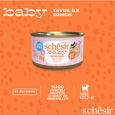 Schesir Babycat Tavuklu ve Somon Balıklı Tahılsız Yavru Kedi Konservesi 70 Gr 