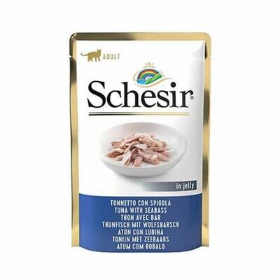 Schesir Pouch Ton Balıklı ve Levrekli Jelly Yetişkin Kedi Konservesi 85 Gr 