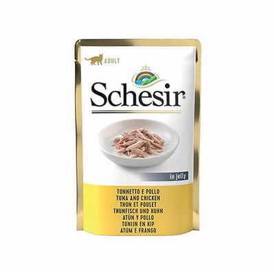 Schesir Pouch Ton Balıklı ve Tavuklu Jelly Yetişkin Kedi Konservesi 85 Gr 