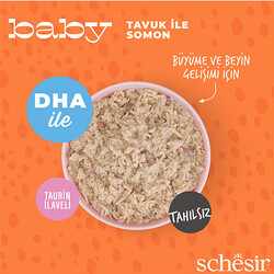 Schesir Babycat Tavuklu ve Somon Balıklı Tahılsız Yavru Kedi Konservesi 12 Adet 70 Gr - Thumbnail