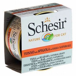 Schesir - Schesir Ton Balıklı ve Levrekli Soslu Yetişkin Kedi Konservesi 6 Adet 70 Gr 