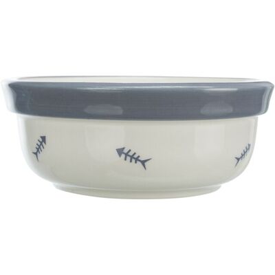 Trixie Seramik Kedi Mama ve Su Kabı 0,3 Lt 12 Cm Beyaz Mavi Gri