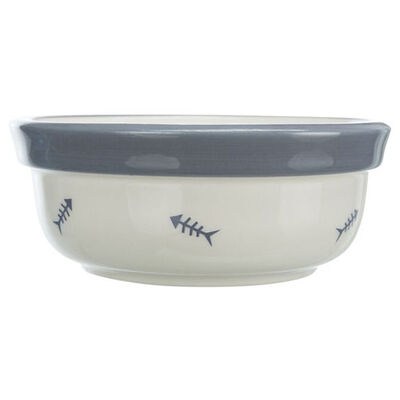 Trixie Seramik Kedi Mama ve Su Kabı 0,3 Lt 12 Cm Beyaz Mavi Gri 