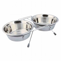 Trixie - Trixie Tıkırtısız Paslanmaz Çelik İkili Köpek Mama Su Kabı Gri 2x1,5 Lt 25 Cm 