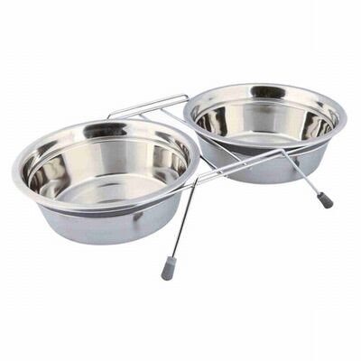 Trixie Tıkırtısız Paslanmaz Çelik İkili Köpek Mama Su Kabı Gri 2x1,5 Lt 25 Cm 