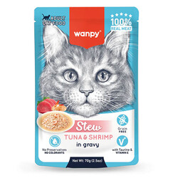 Wanpy - Wanpy Stew Sos İçinde Ton Balıklı ve Karidesli Yetişkin Kedi Konservesi 70 Gr 