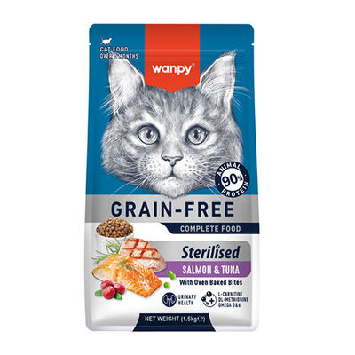 Wanpy With Oven Baked Bites Somon ve Ton Balıklı Tahılsız Kısırlaştırılmış Kedi Maması 1,5 Kg 