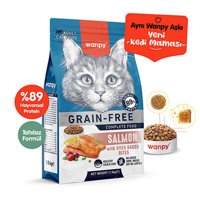 Wanpy With Oven Baked Bites Somonlu Tahılsız Yetişkin Kedi Maması 1,5 Kg 