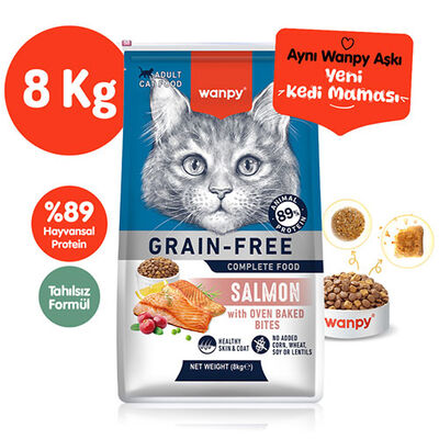 Wanpy With Oven Baked Bites Somonlu Tahılsız Yetişkin Kedi Maması 8 Kg 