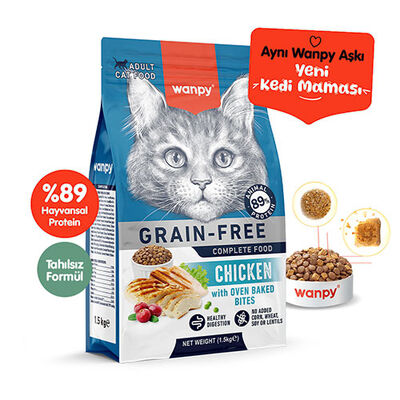 Wanpy With Oven Baked Bites Tavuklu Tahılsız Yetişkin Kedi Maması 1,5 Kg 