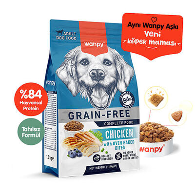 Wanpy With Oven Baked Bites Tavuklu Tahılsız Yetişkin Köpek Maması 1,5 Kg 
