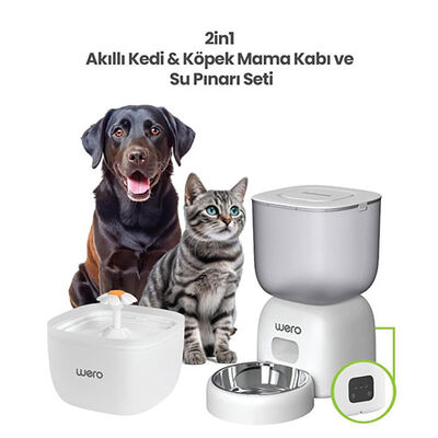 Wero 2in1 Akıllı Kedi ve Köpek Mama Kabı ve Su Pınarı Seti Wi-Fi Kontrollü Otomatik Besleme 