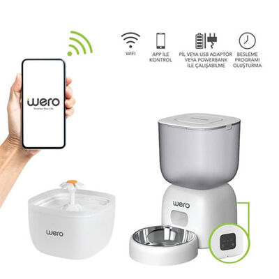 Wero 2in1 Akıllı Kedi ve Köpek Mama Kabı ve Su Pınarı Seti Wi-Fi Kontrollü Otomatik Besleme 
