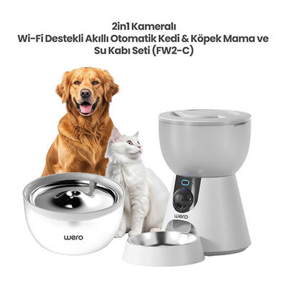 Wero 2in1 Kameralı, Wi-Fi Destekli Akıllı Otomatik Kedi & Köpek Mama ve Su Kabı Seti 