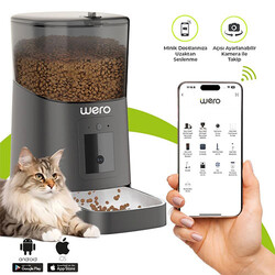 Wero - Wero Akıllı Kedi Köpek Mama Kabı Pro 1080p Ayarlanabilir Kamera Wifi Kontrol Pet Feeder Metal Kase Siyah 6 Lt 