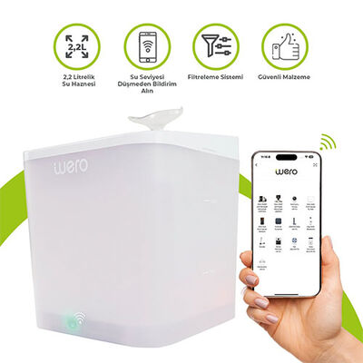 Wero Akıllı Kedi Köpek Su Şelalesi Su Pınarı Su Sebili Otomatik Su Temizleme WiFi Uv 2,2 Lt Beyaz 
