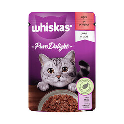 Whiskas - Whiskas Pouch Pure Delight Jöle İçinde Sığır Etli Yetişkin Kedi Konservesi 28 Adet 85 Gr 